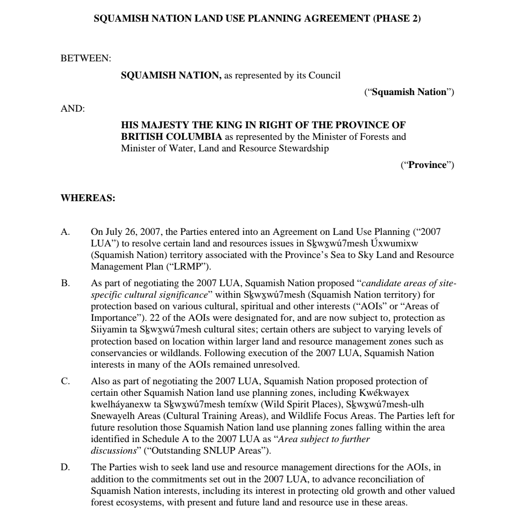 SQUAMISH NATION LAND USE PLANNING AGREEMENT (PHASE 2) – Eco Library